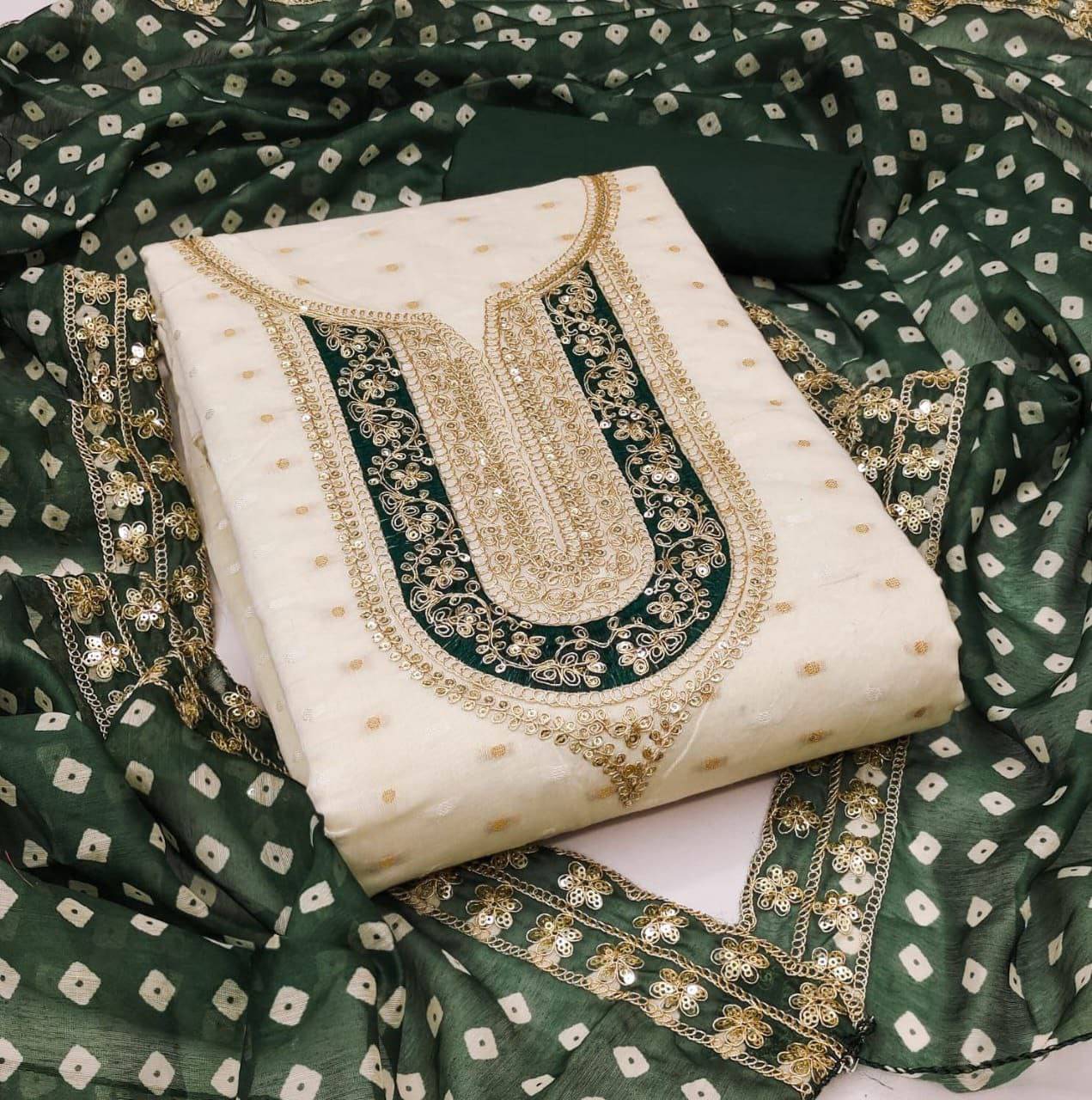 Rangtulika Ethnics Women Chanderi Unstitched Dress Material ( Green ) Rangtulika Ethnics Women Chanderi Unstitched Dress Material ( Green )