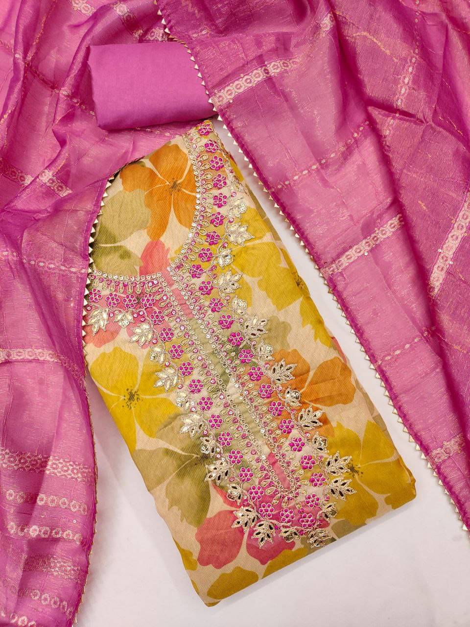     			Rangtulika Ethnics Women Shimmer Unstitched Dress Material ( Cream )