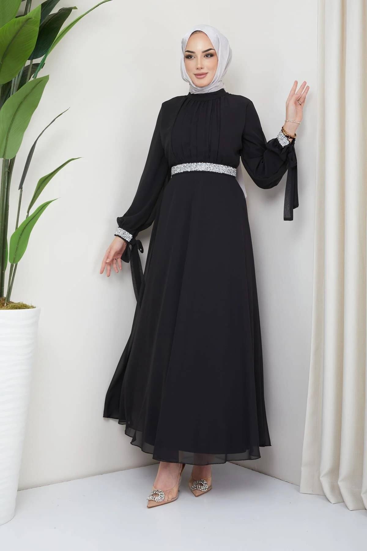     			SARINKU Georgette Burqa without Hijab Black ( Pack of 1 )