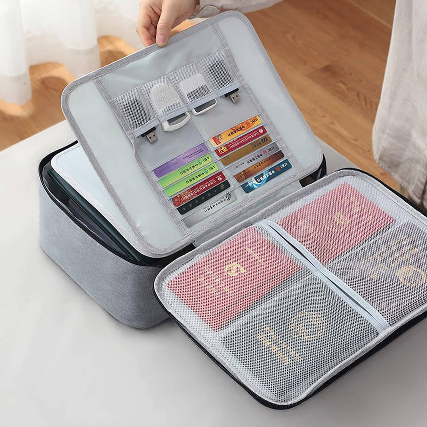     			SKYVILLA Document Organizer Bag Multilayer Travel File Organiser Document Storage Bag with Lock Waterproof File Folders Certificates A4 Document file organizer Safe Pouch for Home Office Travel (Multicolor)