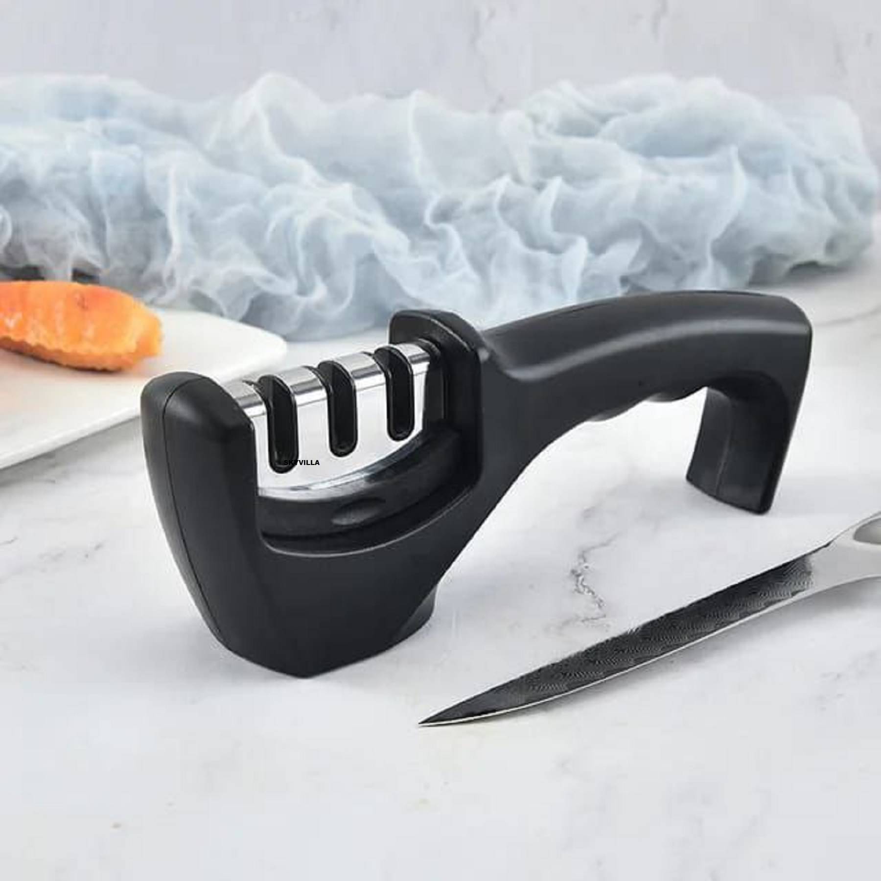     			SKYVILLA Knife Sharpener Manual 3 Stage Knives Sharpner Tool Advanced Knife Sharpener for Kitchen Knife Sharpner Knives Sharpening Tool for Steel Knives