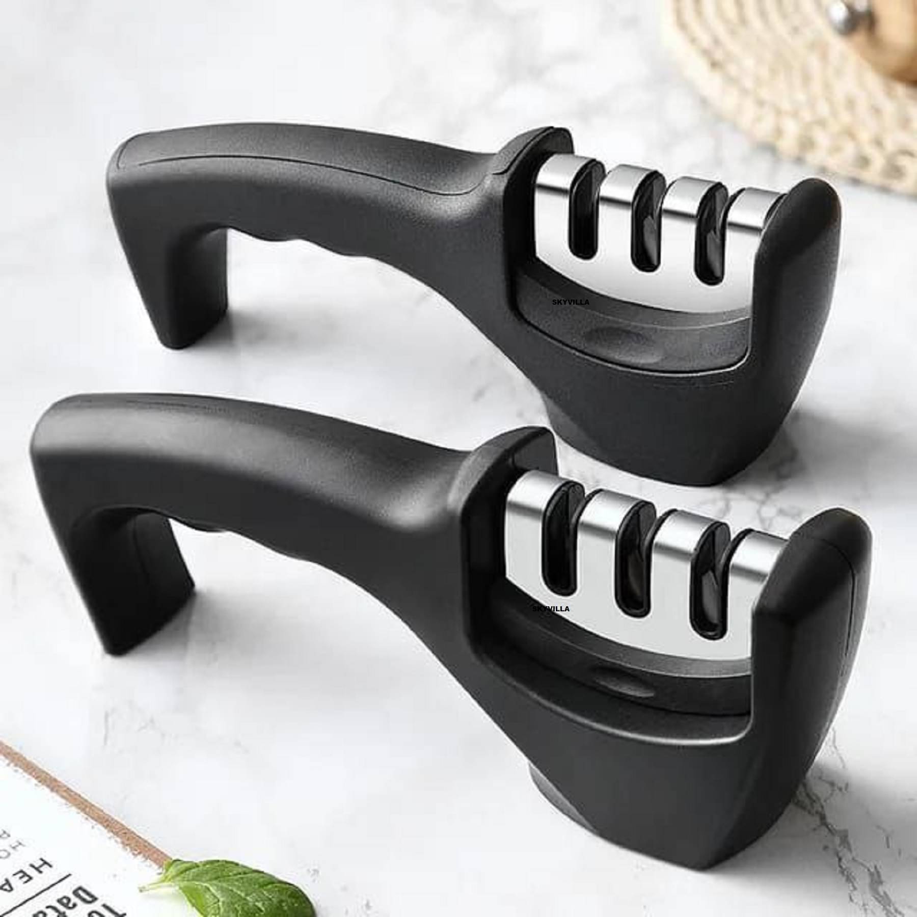 SKYVILLA Knife Sharpener Manual 3 Stage Knives Sharpner Tool Advanced Knife Sharpener for Kitchen Knife Sharpner Knives Sharpening Tool for Steel Knives PACK OF 2 SKYVILLA Knife Sharpener Manual 3 Stage Knives Sharpner Tool Advanced Knife Sharpener for Kitchen Knife Sharpner Knives Sharpening Tool for Steel Knives PACK OF 2