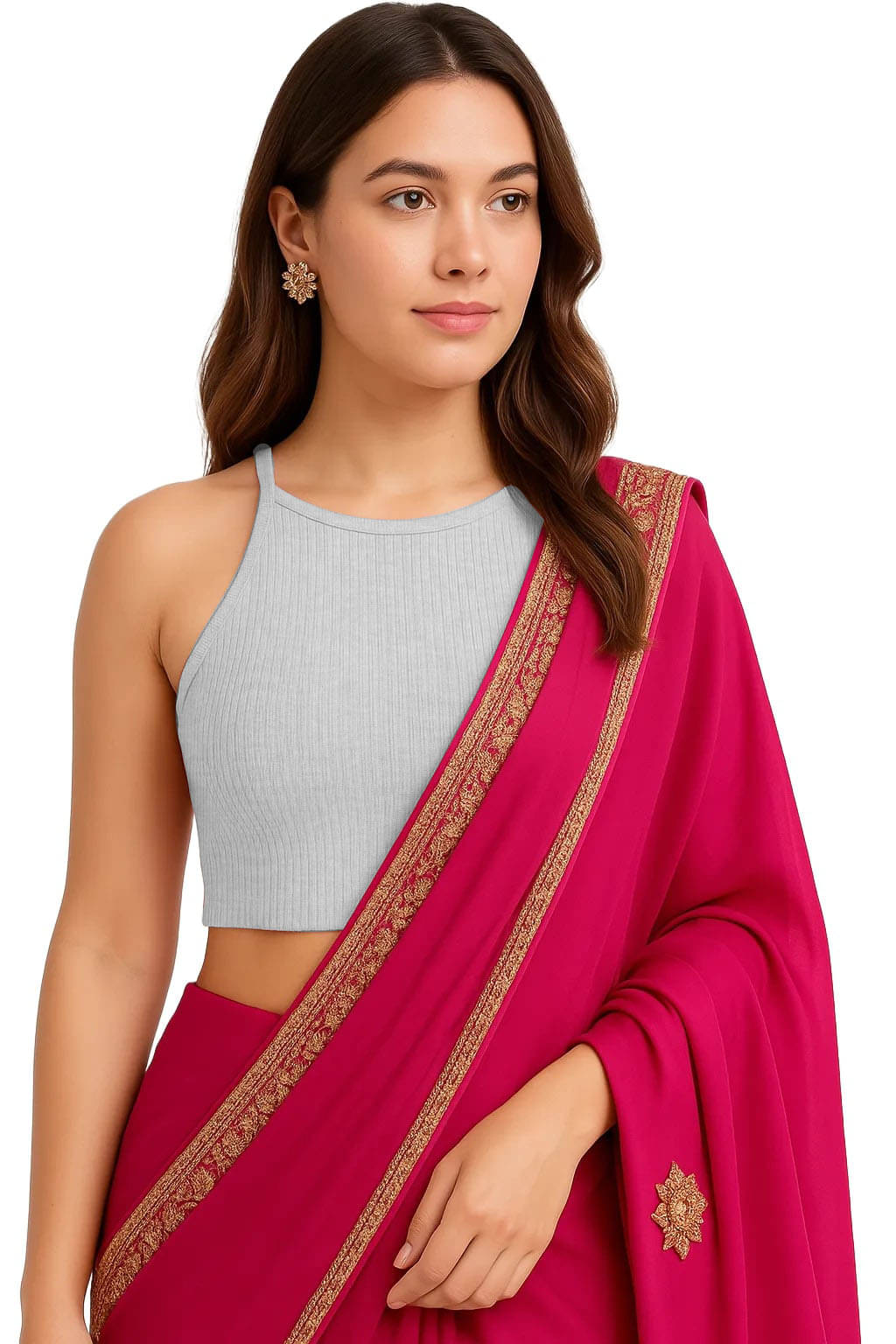     			SOHOT Grey Melange Readymade without Pad Cotton Women's Blouse ( Pack of 1 )