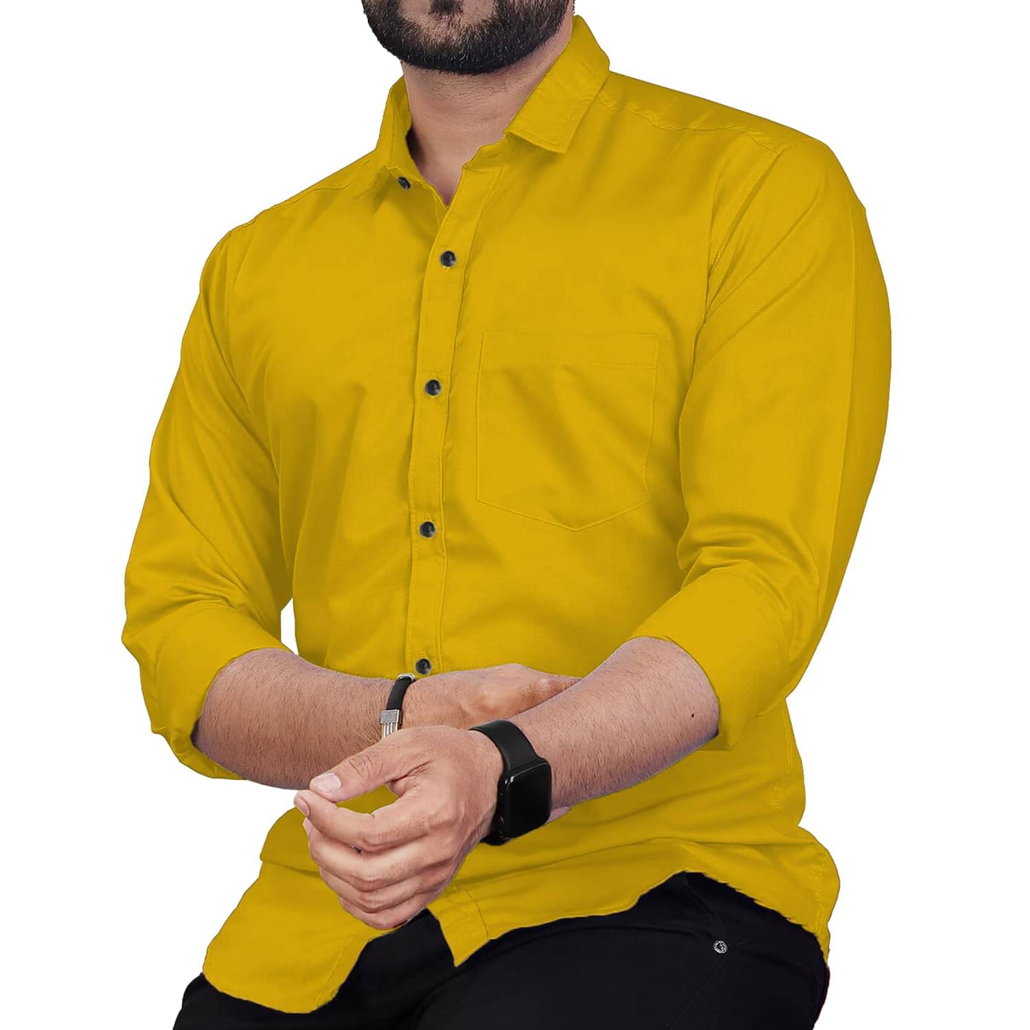     			SQS Cotton Blend Slim Fit Solids Full Sleeves Men's Casual Shirt - Yellow ( Pack of 1 )