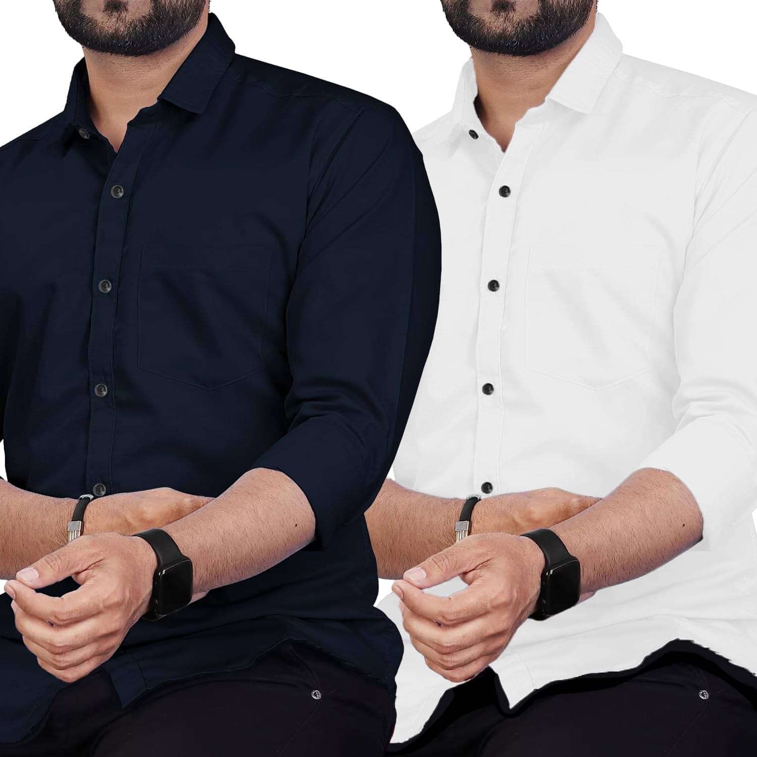 SQS Cotton Blend Slim Fit Solids Full Sleeves Men's Casual Shirt - Navy Blue ( Pack of 2 ) SQS Cotton Blend Slim Fit Solids Full Sleeves Men's Casual Shirt - Navy Blue ( Pack of 2 )