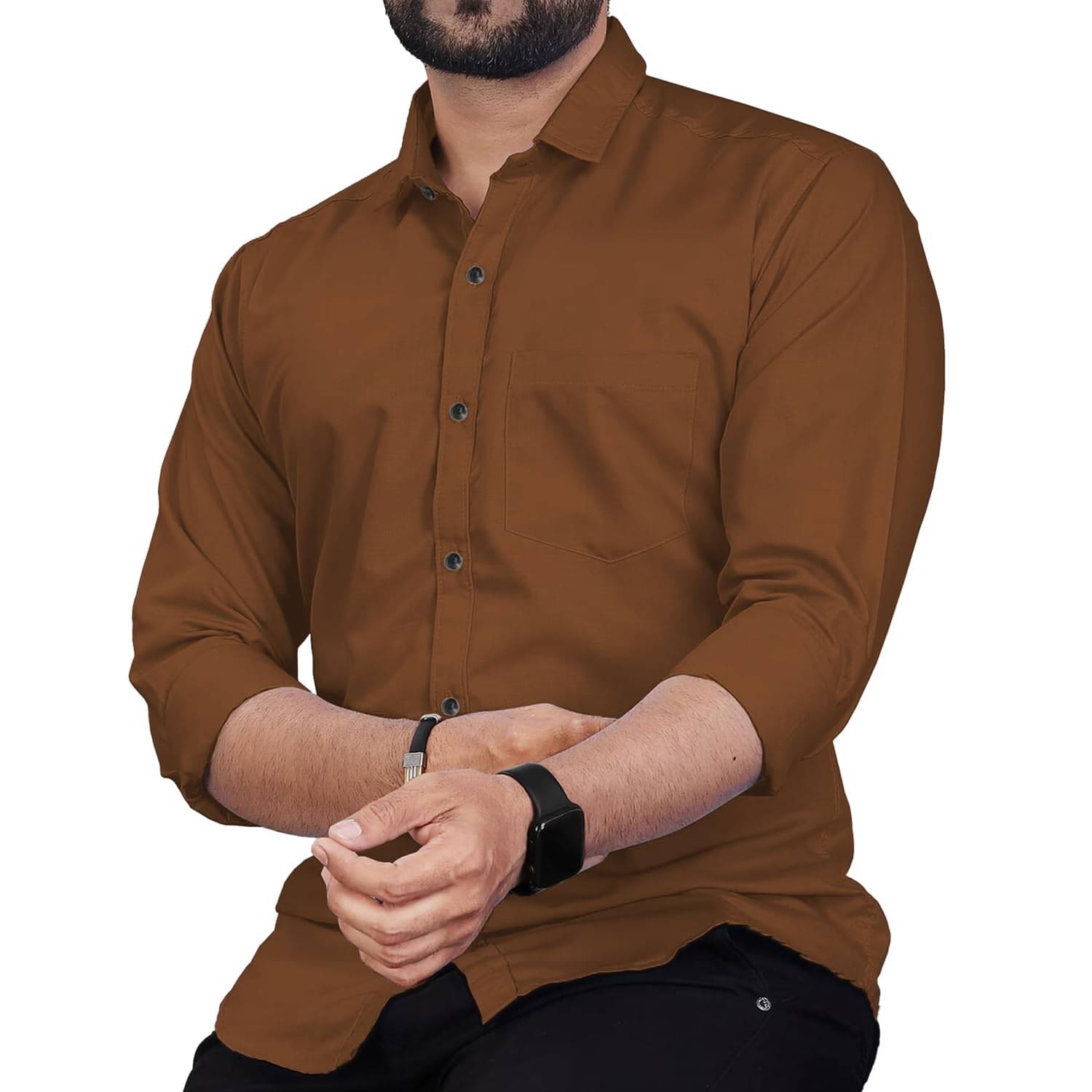 SQS Cotton Blend Slim Fit Solids Full Sleeves Men's Casual Shirt - Brown ( Pack of 1 )     			SQS Cotton Blend Slim Fit Solids Full Sleeves Men's Casual Shirt - Brown ( Pack of 1 )