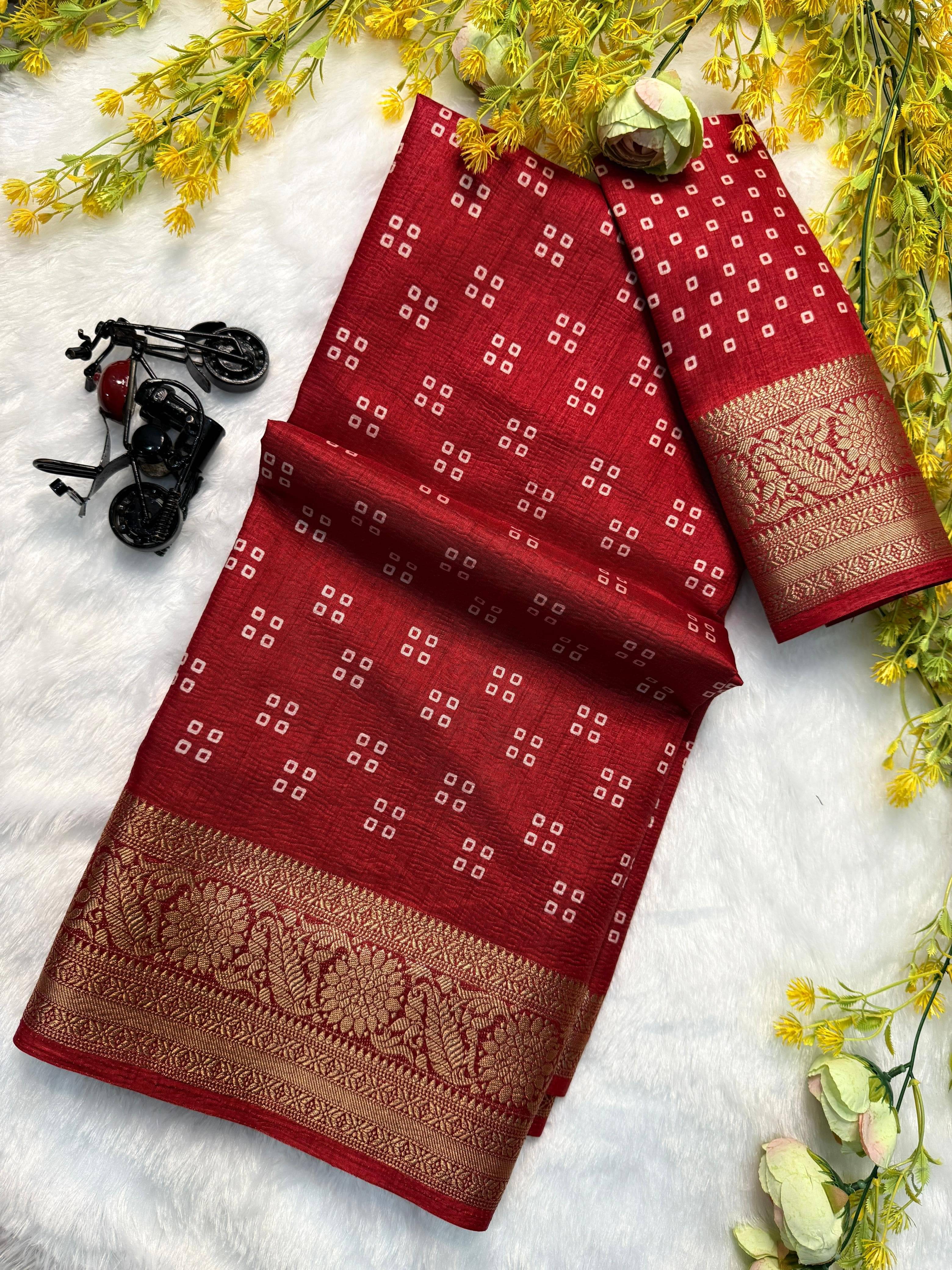 Sitanjali Silk Printed Banarasi saree With Unstitched Blouse Piece ( Red ) Sitanjali Silk Printed Banarasi saree With Unstitched Blouse Piece ( Red )