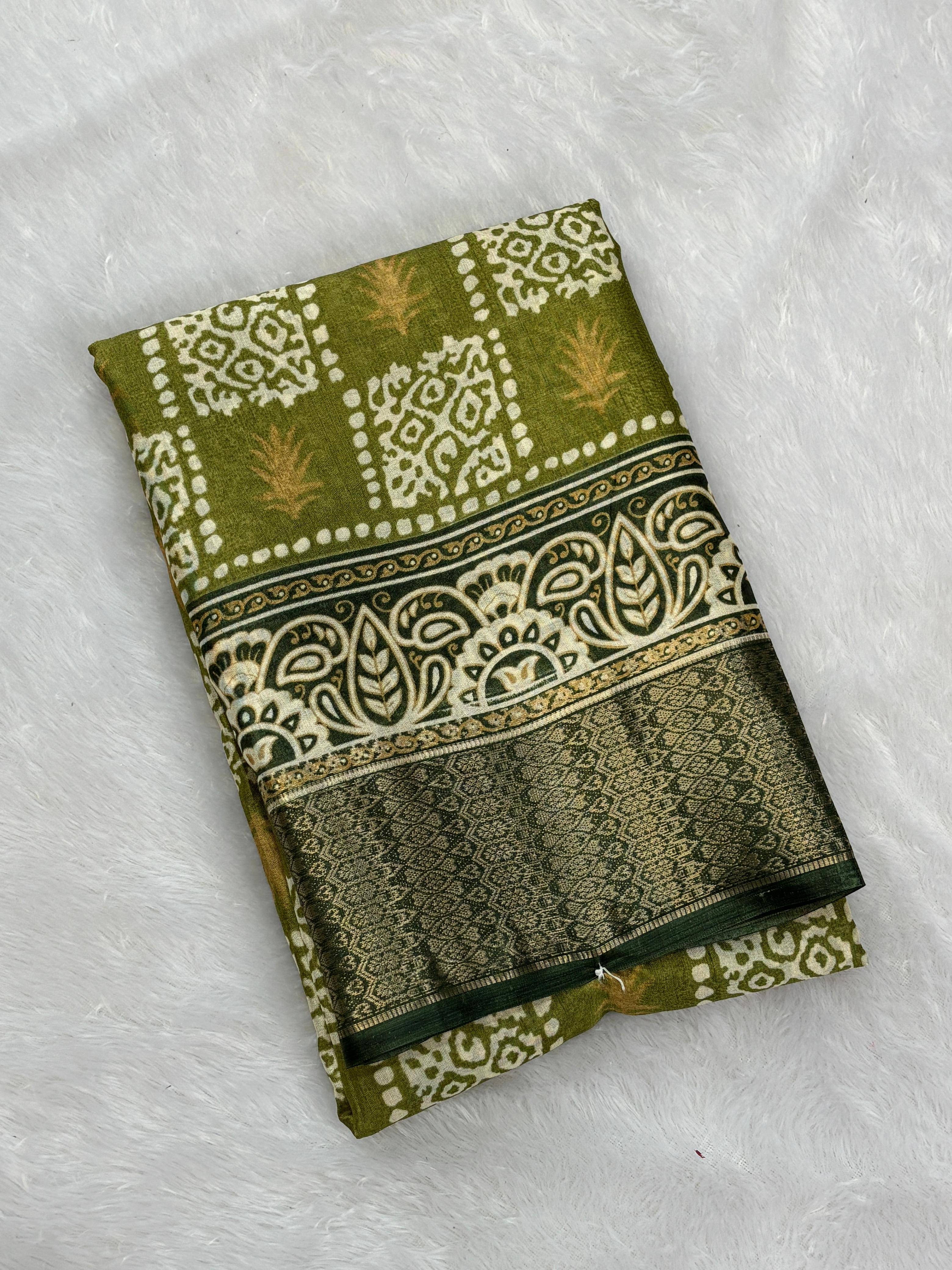 Sitanjali Silk Printed Sambalpuri Saree With Unstitched Blouse Piece ( Green ) Sitanjali Silk Printed Sambalpuri Saree With Unstitched Blouse Piece ( Green )