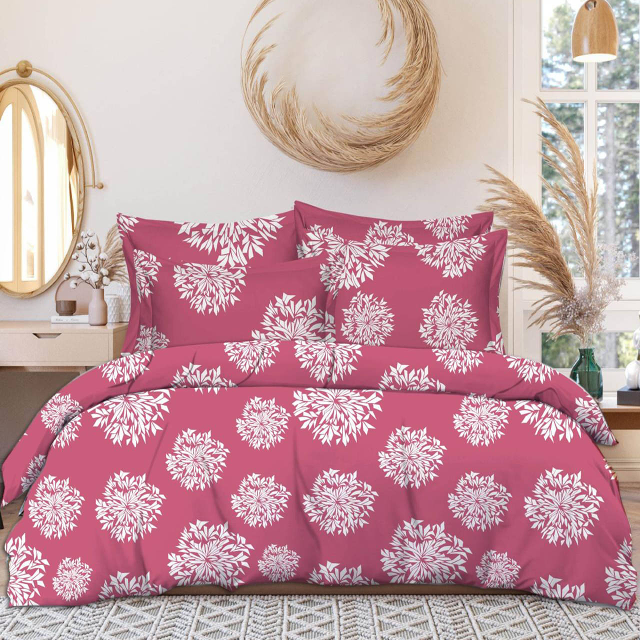 Sky Tex Glace Cotton 1 Double Bedsheet with 2 Pillow Covers ( Pink ) Sky Tex Glace Cotton 1 Double Bedsheet with 2 Pillow Covers ( Pink )