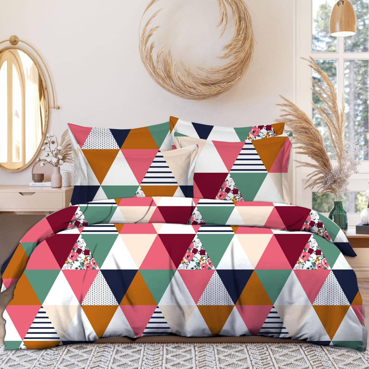     			Sky Tex Glace Cotton 1 Double Bedsheet with 2 Pillow Covers ( Pink )