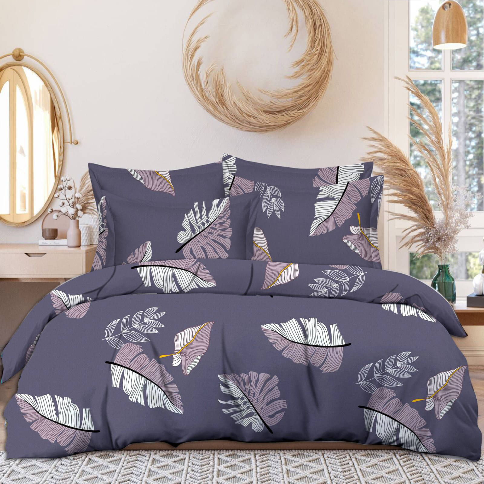     			Sky Tex Glace Cotton 1 Double Bedsheet with 2 Pillow Covers ( Grey Melange )