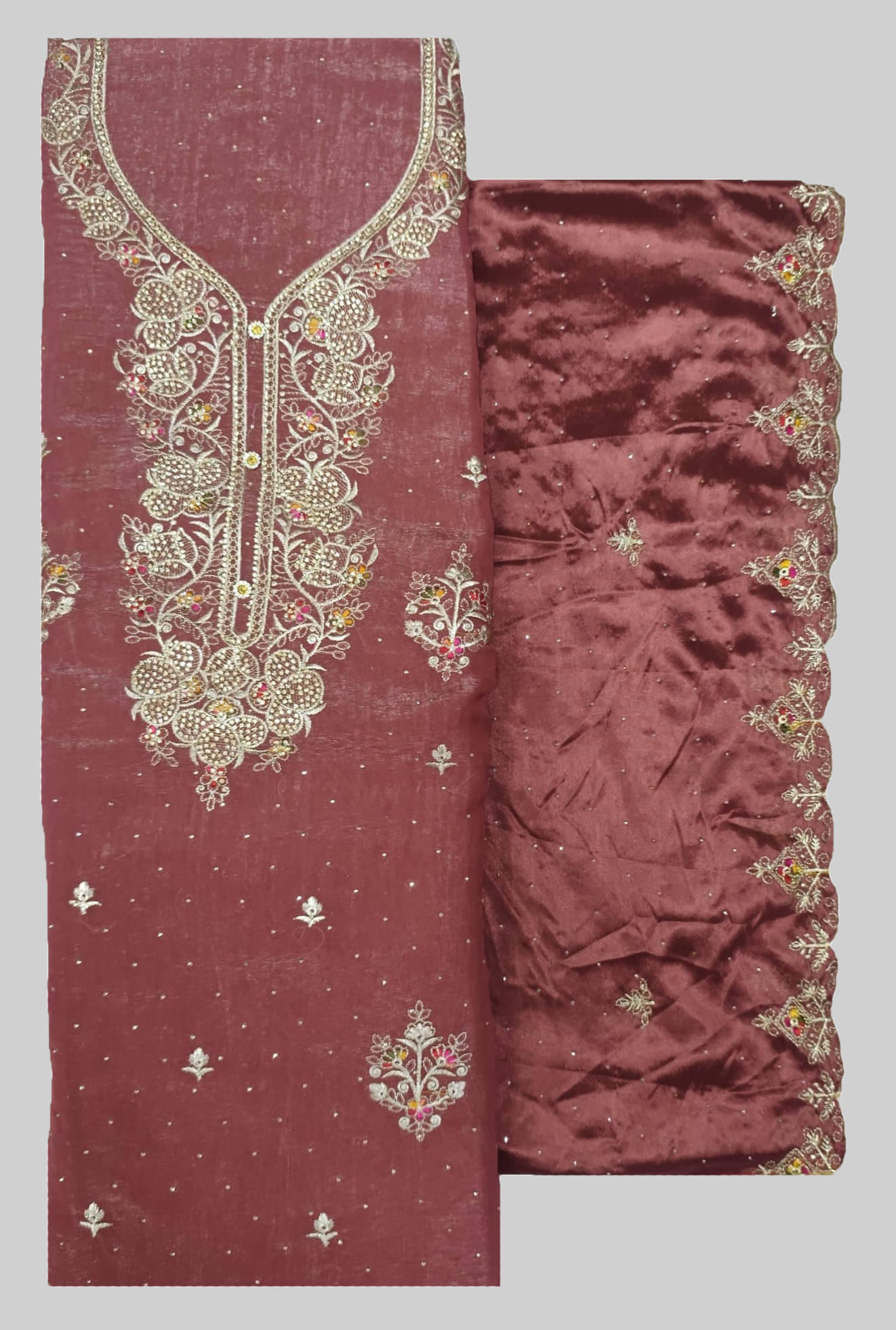     			Soul Essence Women Shimmer Unstitched Dress Material ( Rust )