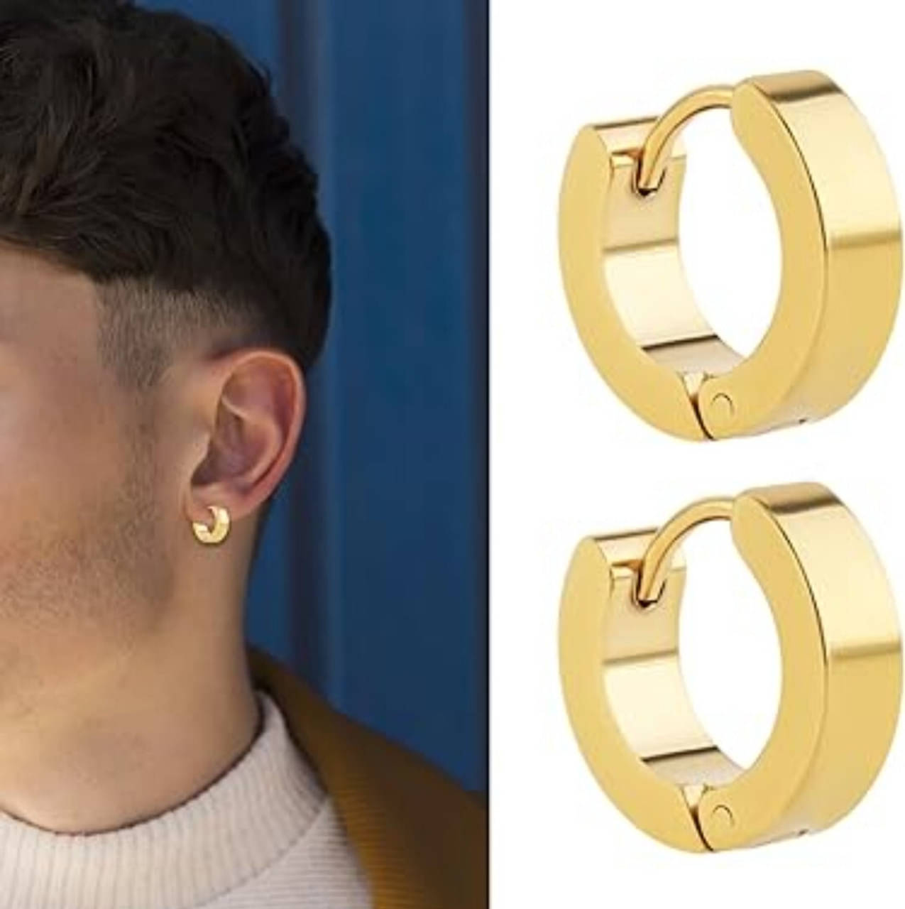     			Stylish Golden Colour Unisex Hoop Stud Earrings Stainless Steel Hoop Earring