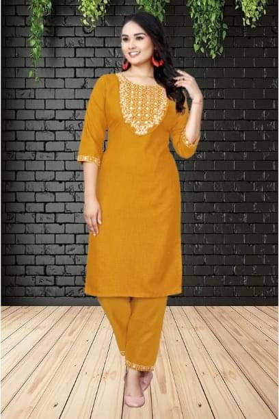     			TEXPA FASHION Women Cotton Embroidered A-line Kurti ( Yellow )