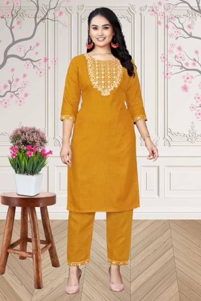     			TEXPA FASHION Women Cotton Embroidered A-line Kurti ( Yellow )