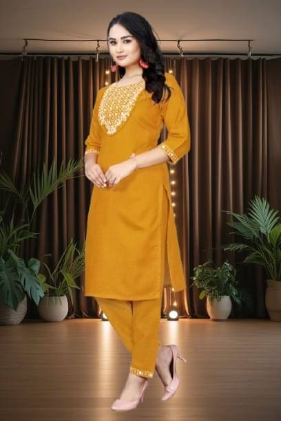     			TEXPA FASHION Women Cotton Embroidered A-line Kurti ( Yellow )