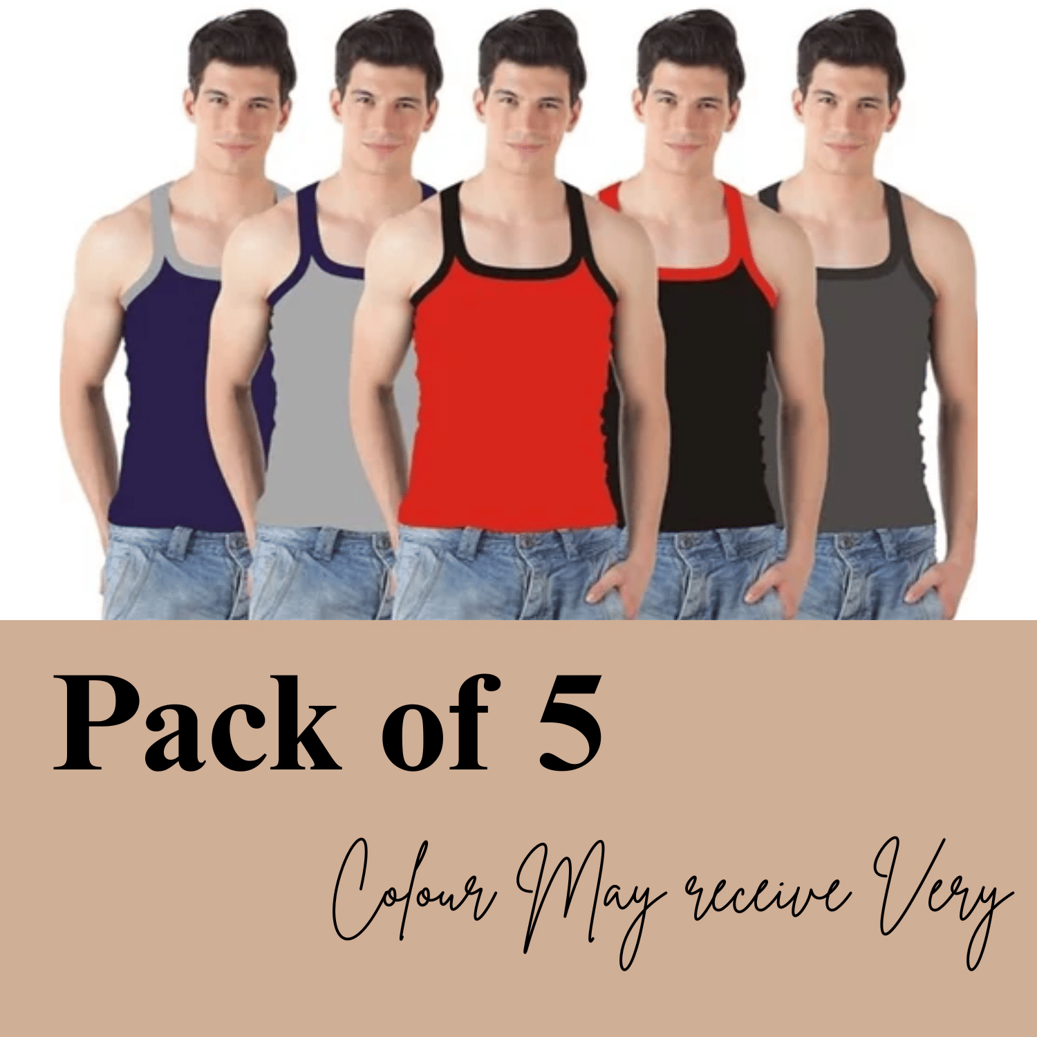 Trust Jone Shop Pack of 5 Cotton Gym Vest For Men ( Multi ) Trust Jone Shop Pack of 5 Cotton Gym Vest For Men ( Multi )