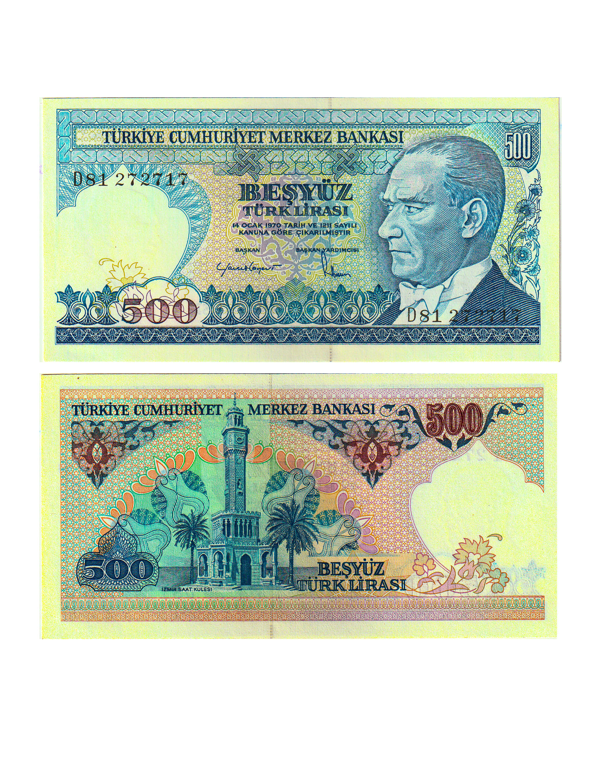    			Turkey 500 Lira Top Grade Gem UNC Note for Collection
