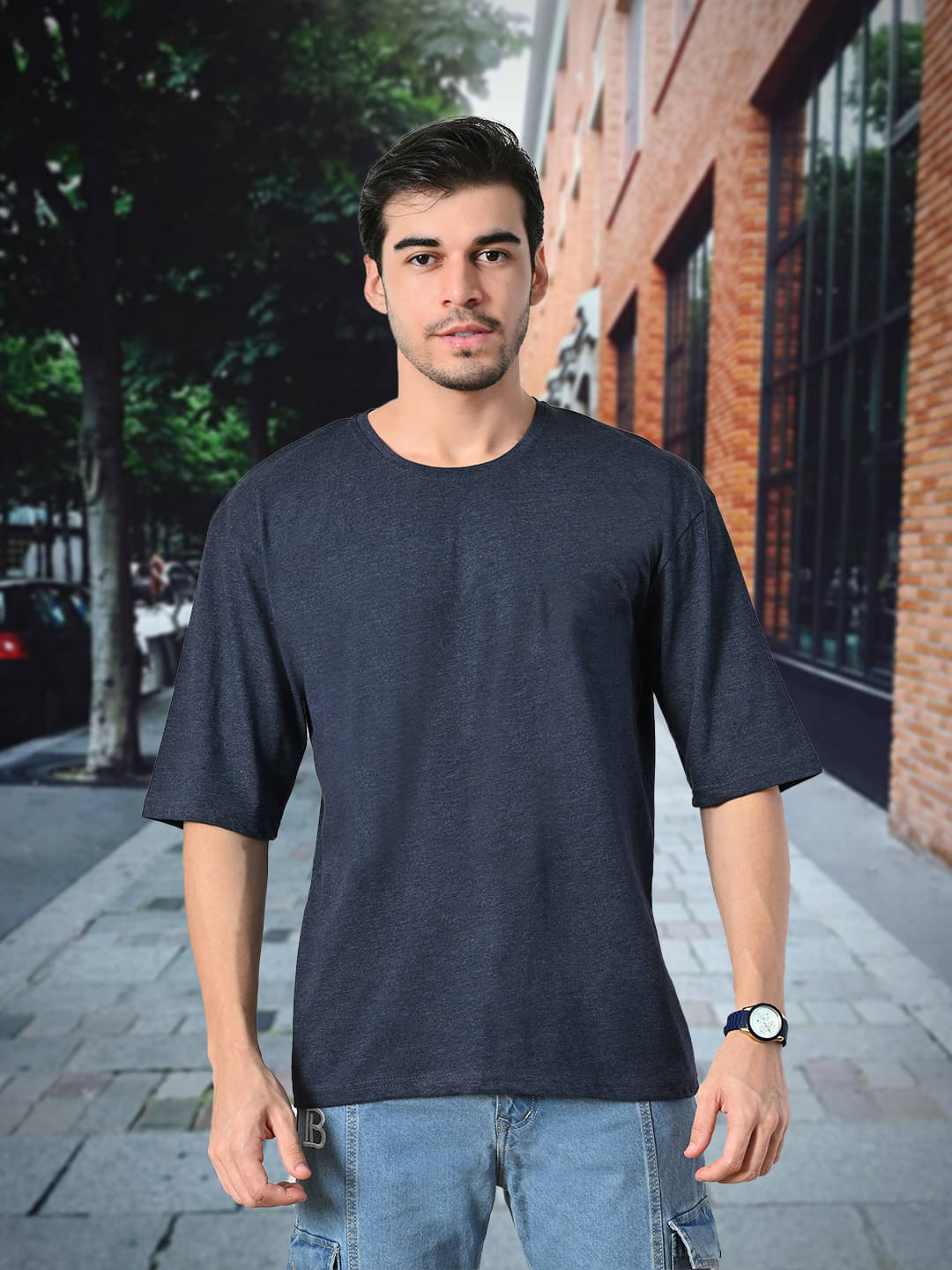     			Unicus Apparel Men Cotton Oversized Fit Solid T-Shirt ( Navy )