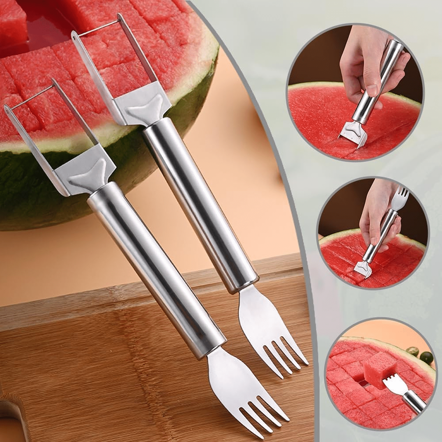 Watermelon Fork Cutter Slicer Tool, 2-in-1 Stainless Steel Fruit Cutter Melon Slicer Cutter Tool, Watermelon Cutting Tool for Home Party Camping Kitchen Gadget Watermelon Fork Cutter Slicer Tool, 2-in-1 Stainless Steel Fruit Cutter Melon Slicer Cutter Tool, Watermelon Cutting Tool for Home Party Camping Kitchen Gadget