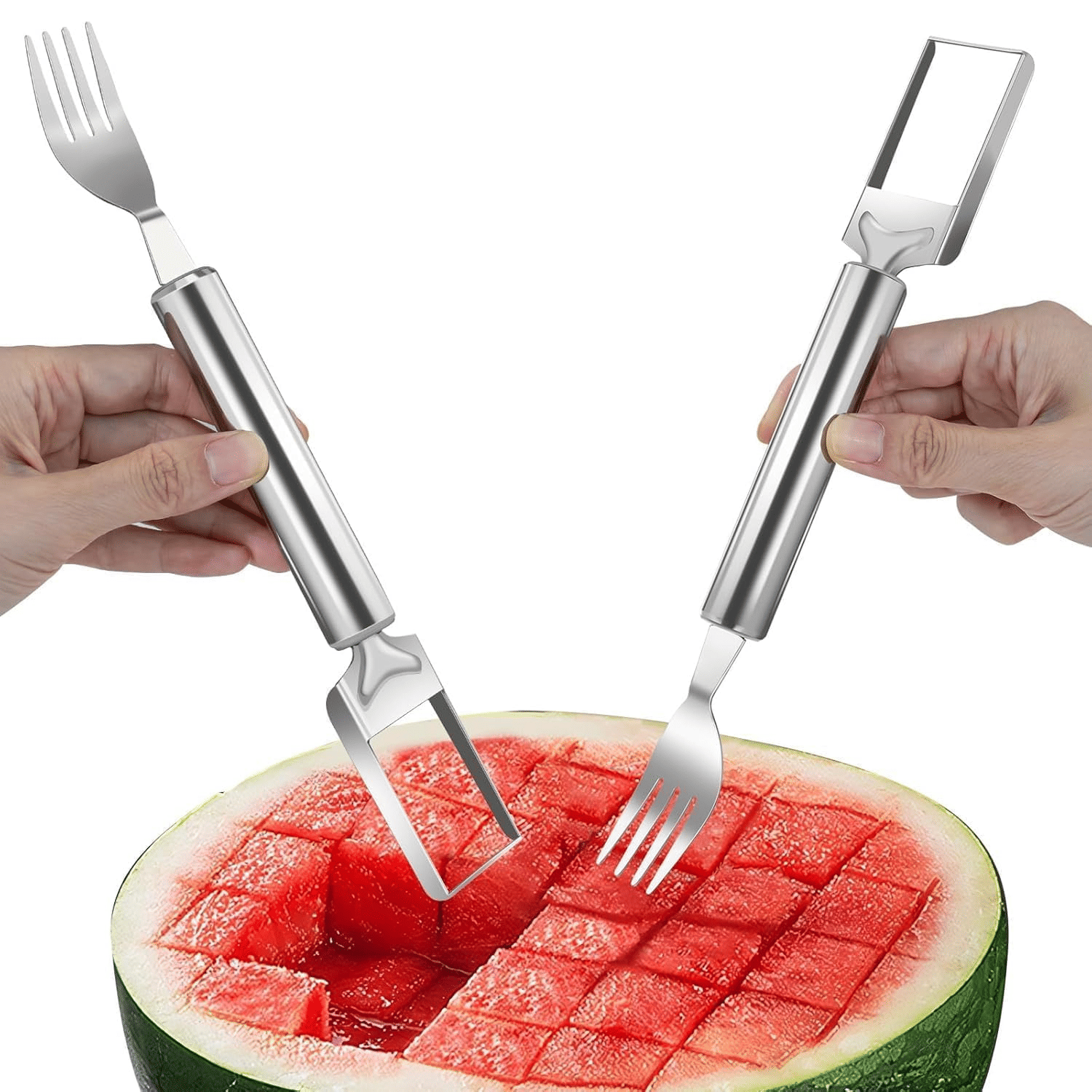 Watermelon Fork Cutter Slicer Tool, 2-in-1 Stainless Steel Fruit Cutter Melon Slicer Cutter Tool, Watermelon Cutting Tool for Home Party Camping Kitchen Gadget Watermelon Fork Cutter Slicer Tool, 2-in-1 Stainless Steel Fruit Cutter Melon Slicer Cutter Tool, Watermelon Cutting Tool for Home Party Camping Kitchen Gadget