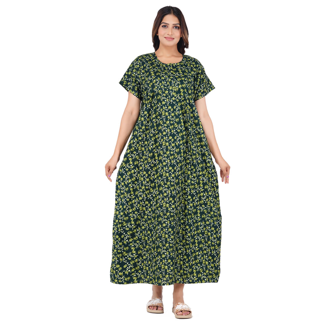     			Wristy Green Cotton Women's Nightwear Nighty & Night Gowns ( Pack of 1 )