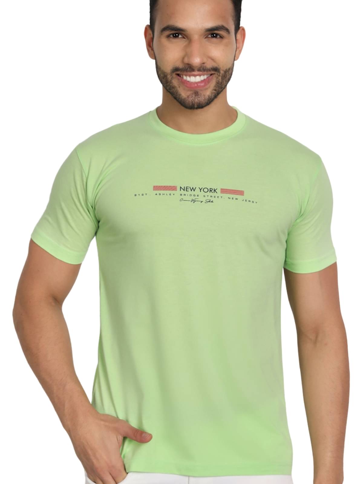     			ZEFFORA Men Cotton Regular Fit Printed T-Shirt ( Lime Green )