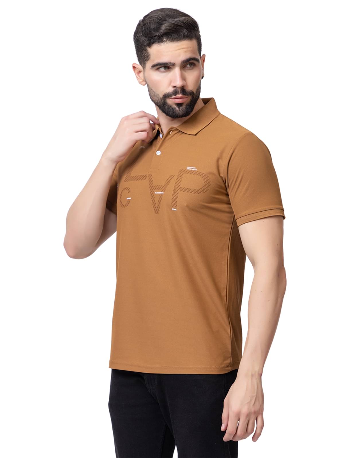 ZEFFORA Men Polyester Regular Fit Printed T-Shirt ( Camel ) ZEFFORA Men Polyester Regular Fit Printed T-Shirt ( Camel )