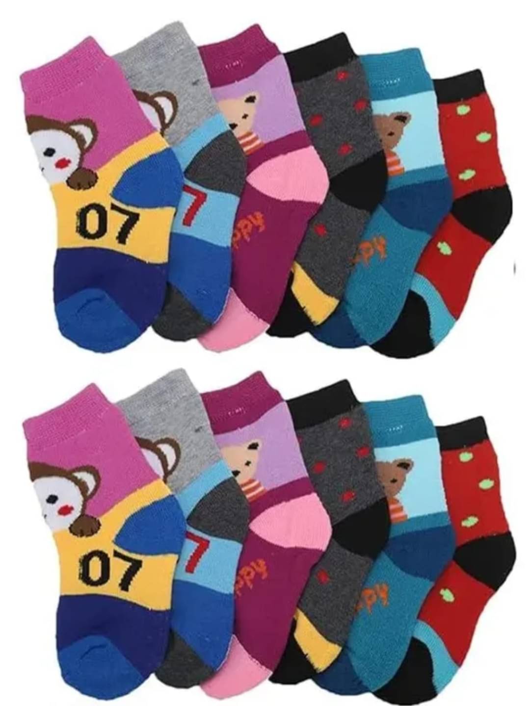     			finzer Pack of 12 Unisex for Baby Cotton Ankle Length Socks ( Multicolor )