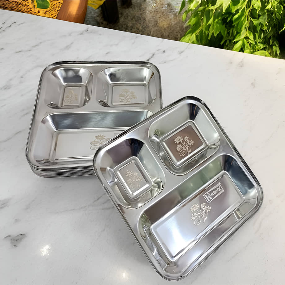 kitchrox 12 Pcs Stainless Steel Silver Partition Plate