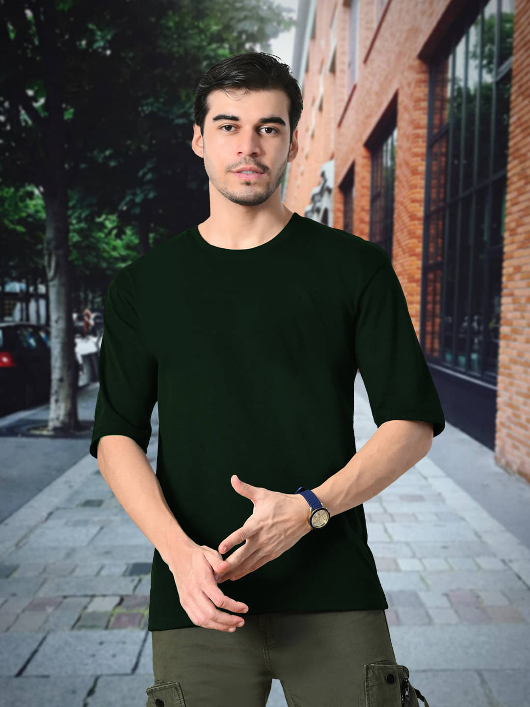     			ATIGIANO APPAREL Men Cotton Oversized Fit Solid T-Shirt ( Dark Green )
