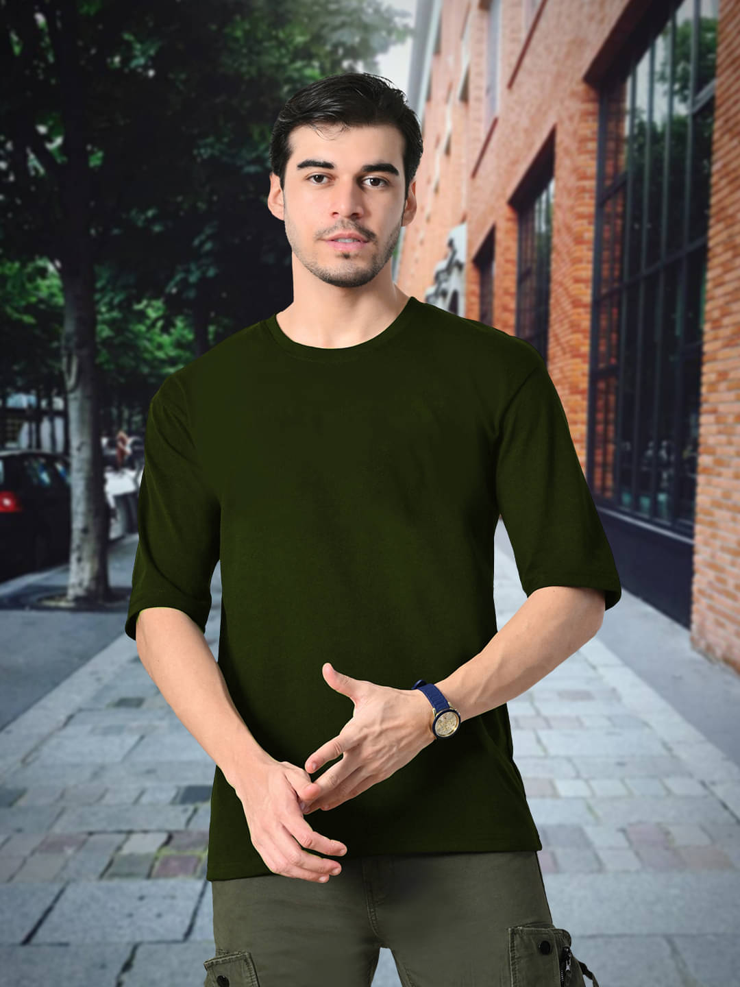     			ATIGIANO APPAREL Men Cotton Oversized Fit Solid T-Shirt ( Olive )