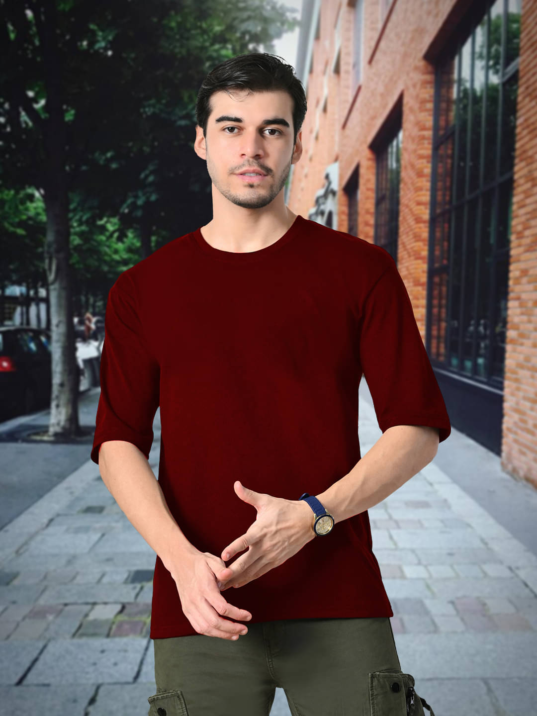     			ATIGIANO APPAREL Men Cotton Oversized Fit Solid T-Shirt ( Maroon )