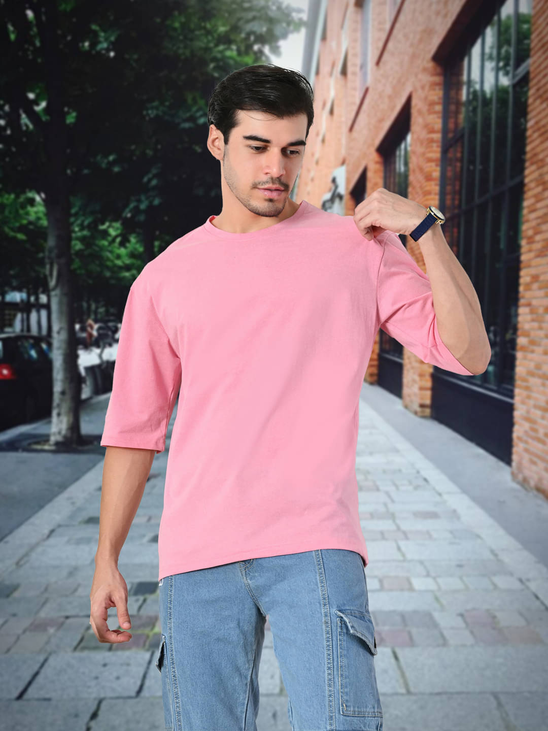     			ATIGIANO APPAREL Men Cotton Oversized Fit Solid T-Shirt ( Pink )