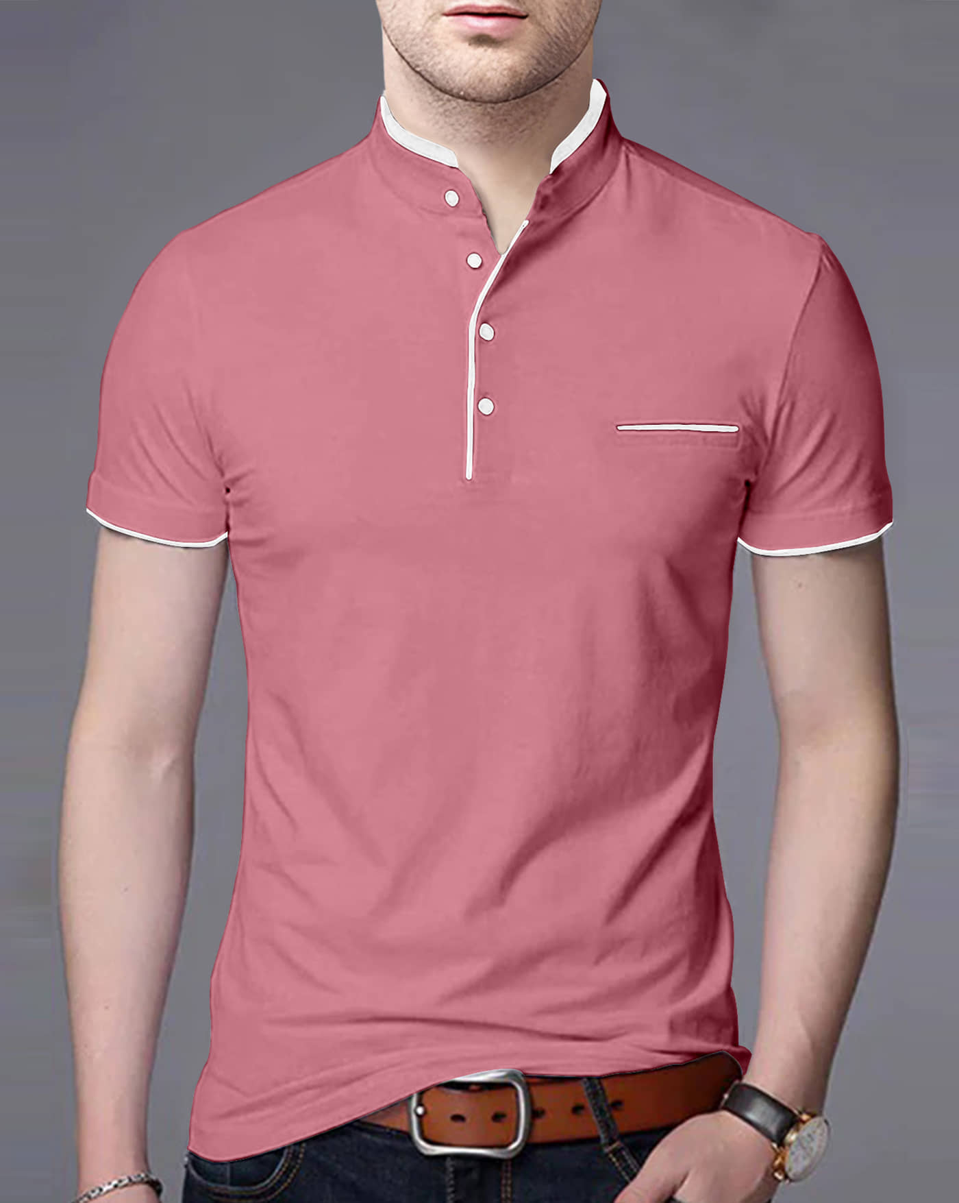 AUSK Men Cotton Blend Regular Fit Solid T-Shirt ( Peach )