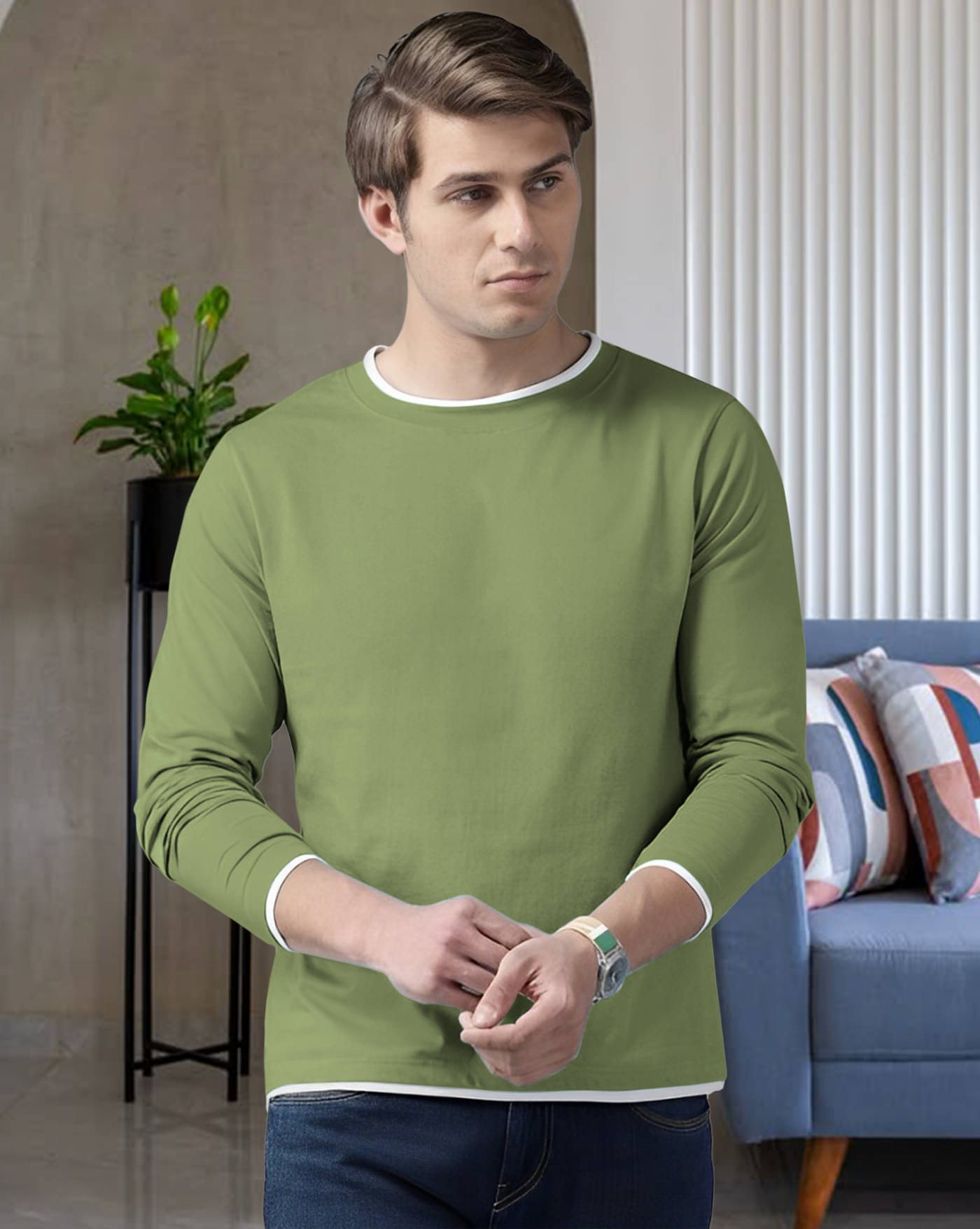 AUSK Men Cotton Blend Regular Fit Solid T-Shirt ( Light Green )     			AUSK Men Cotton Blend Regular Fit Solid T-Shirt ( Light Green )