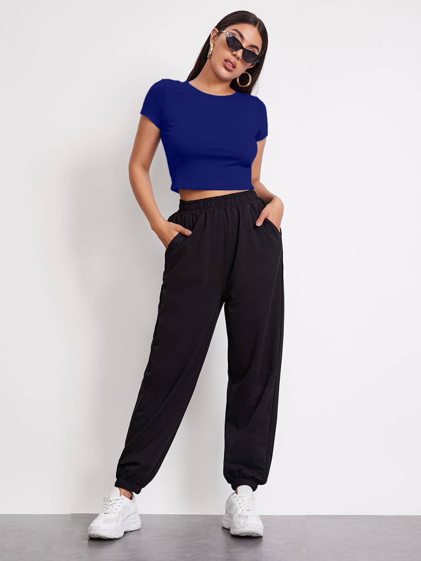     			Aahwan Women's Cotton Blend Crop Top ( Navy Blue )