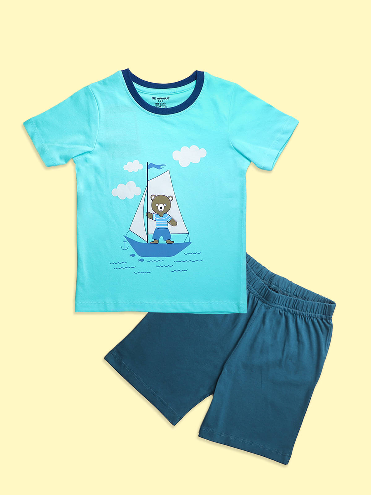     			Be Awara Pack of 1 Unisex Cotton T-Shirt & Shorts Set ( Blue )