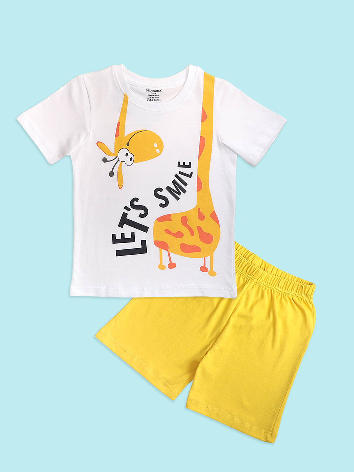     			Be Awara Pack of 1 Unisex Cotton T-Shirt & Shorts Set ( White )