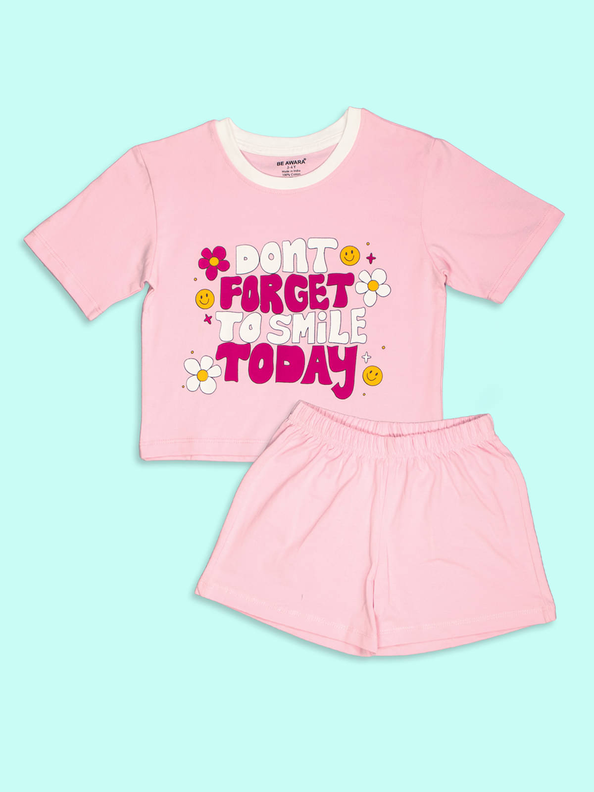     			Be Awara Pack of 1 Girls 100% Cotton T-shirt & Shorts ( Pink )