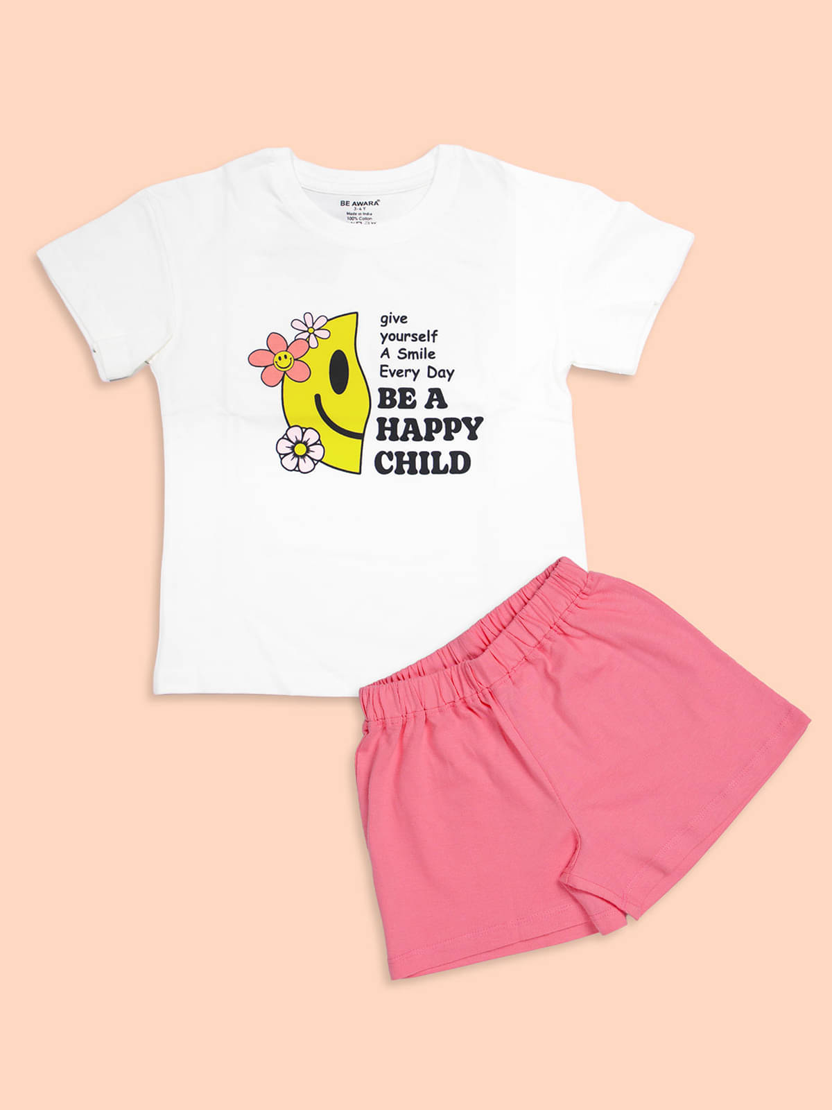     			Be Awara Pack of 1 Girls 100% Cotton T-shirt & Shorts ( White )