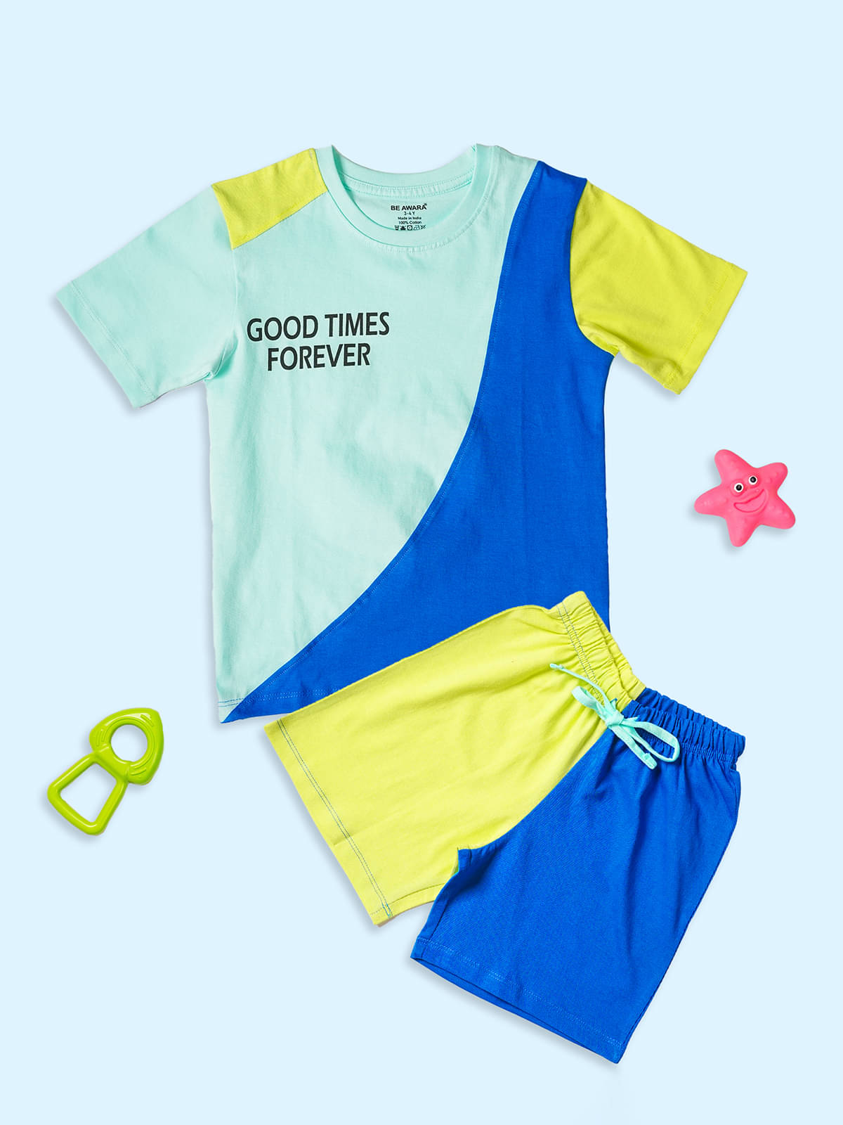     			Be Awara Pack of 1 Boys Cotton T-Shirt & Shorts Set ( Blue )