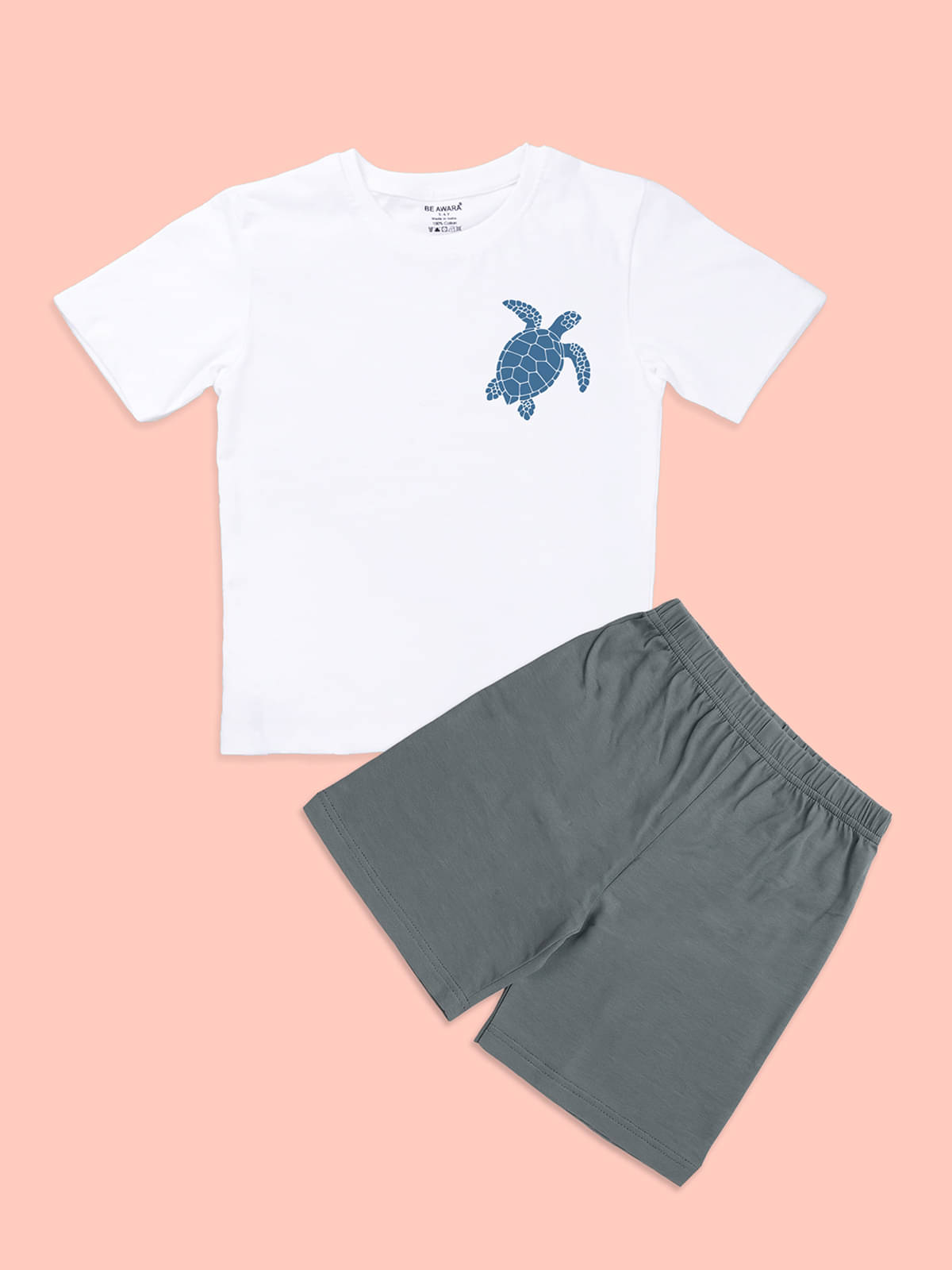     			Be Awara Pack of 1 Unisex Cotton T-Shirt & Shorts Set ( White )