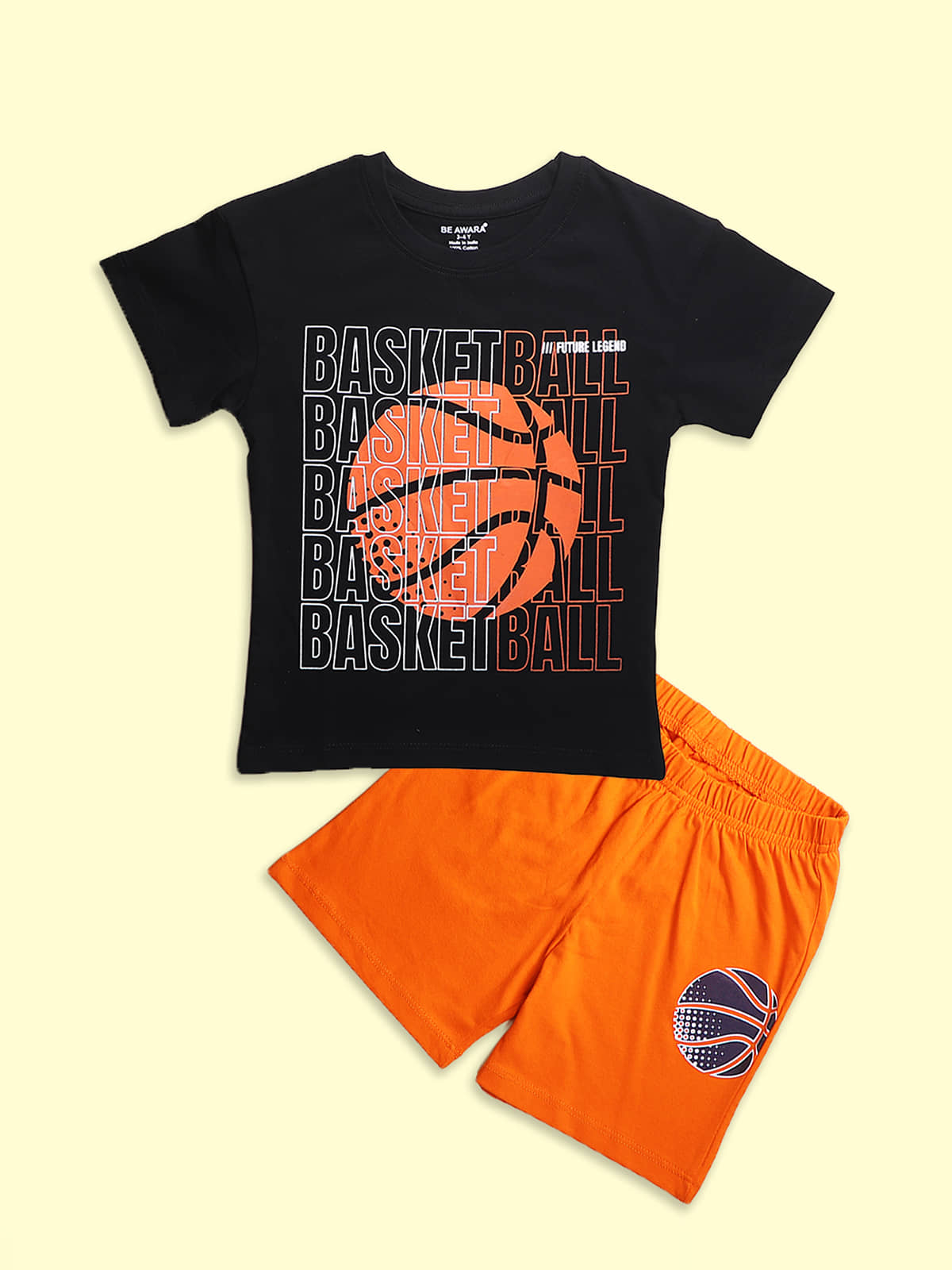 Be Awara Pack of 1 Boys Cotton T-Shirt & Shorts Set ( Black )