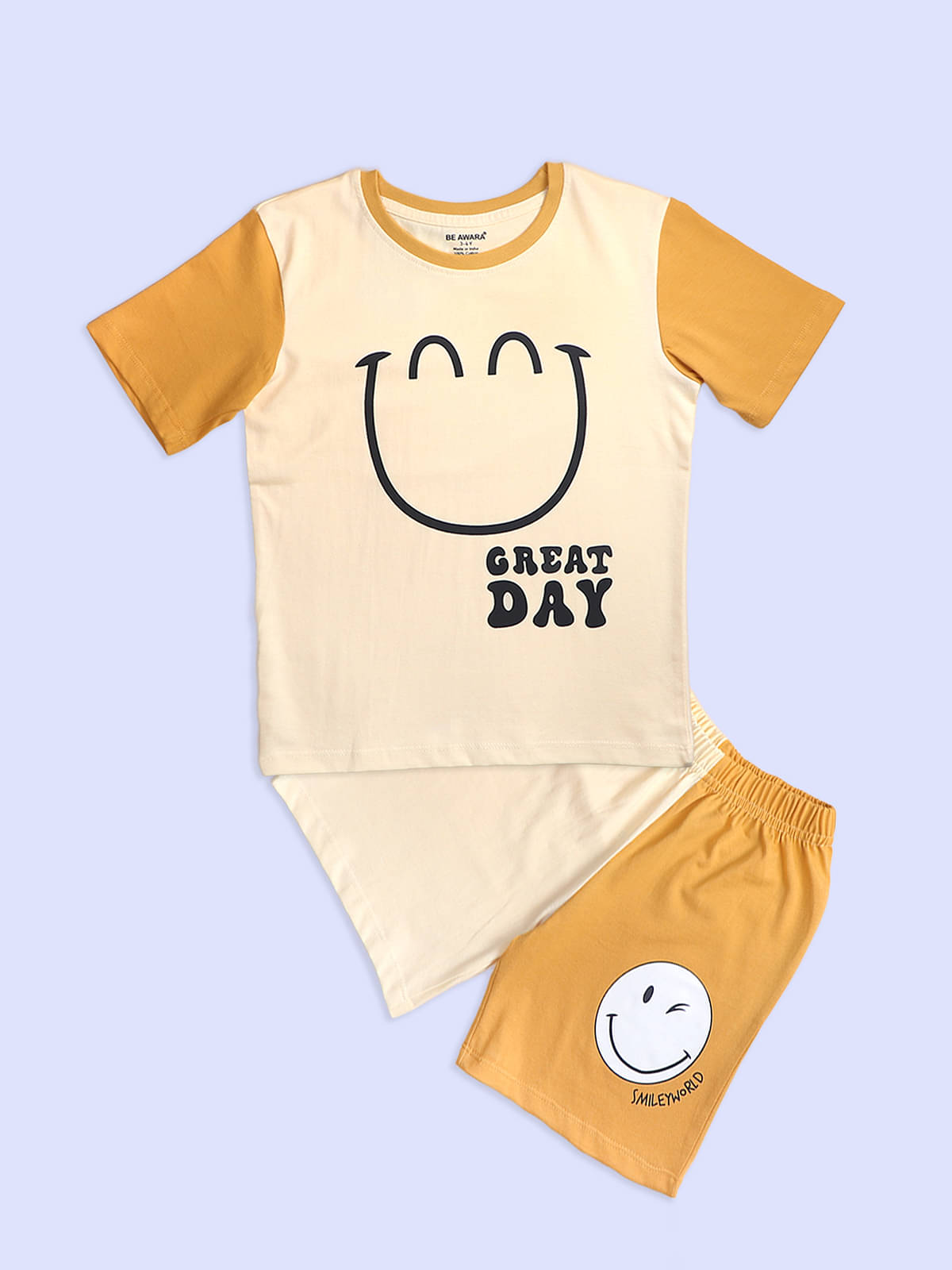     			Be Awara Pack of 1 Unisex Cotton T-Shirt & Shorts Set ( Beige )