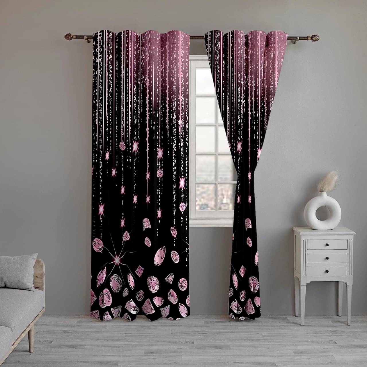 CURTAINRY Abstract Printed Room Darkening Eyelet Curtain 5 ft ( Pack of 1 ) - Black CURTAINRY Abstract Printed Room Darkening Eyelet Curtain 5 ft ( Pack of 1 ) - Black