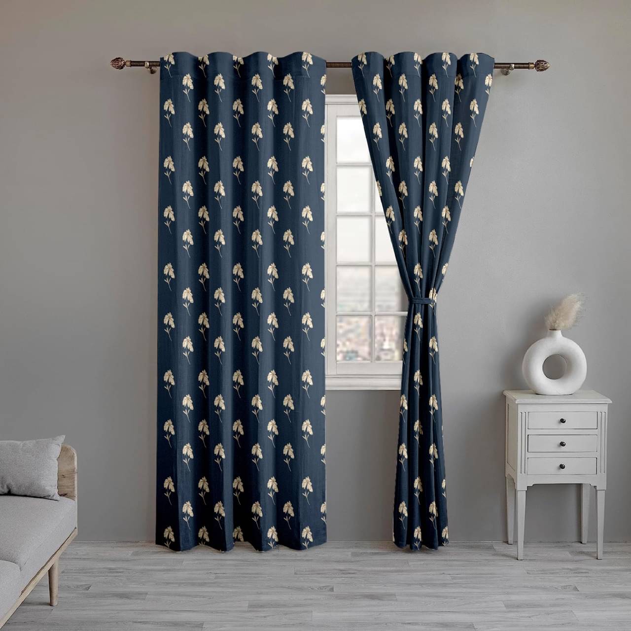 CURTAINRY Floral Room Darkening Eyelet Curtain 7 ft ( Pack of 1 ) - Navy Blue CURTAINRY Floral Room Darkening Eyelet Curtain 7 ft ( Pack of 1 ) - Navy Blue