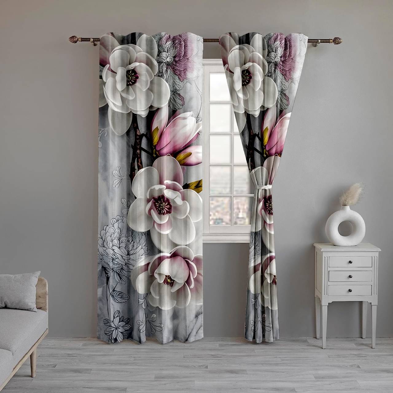     			CURTAINRY Floral Room Darkening Eyelet Curtain 5 ft ( Pack of 1 ) - Grey