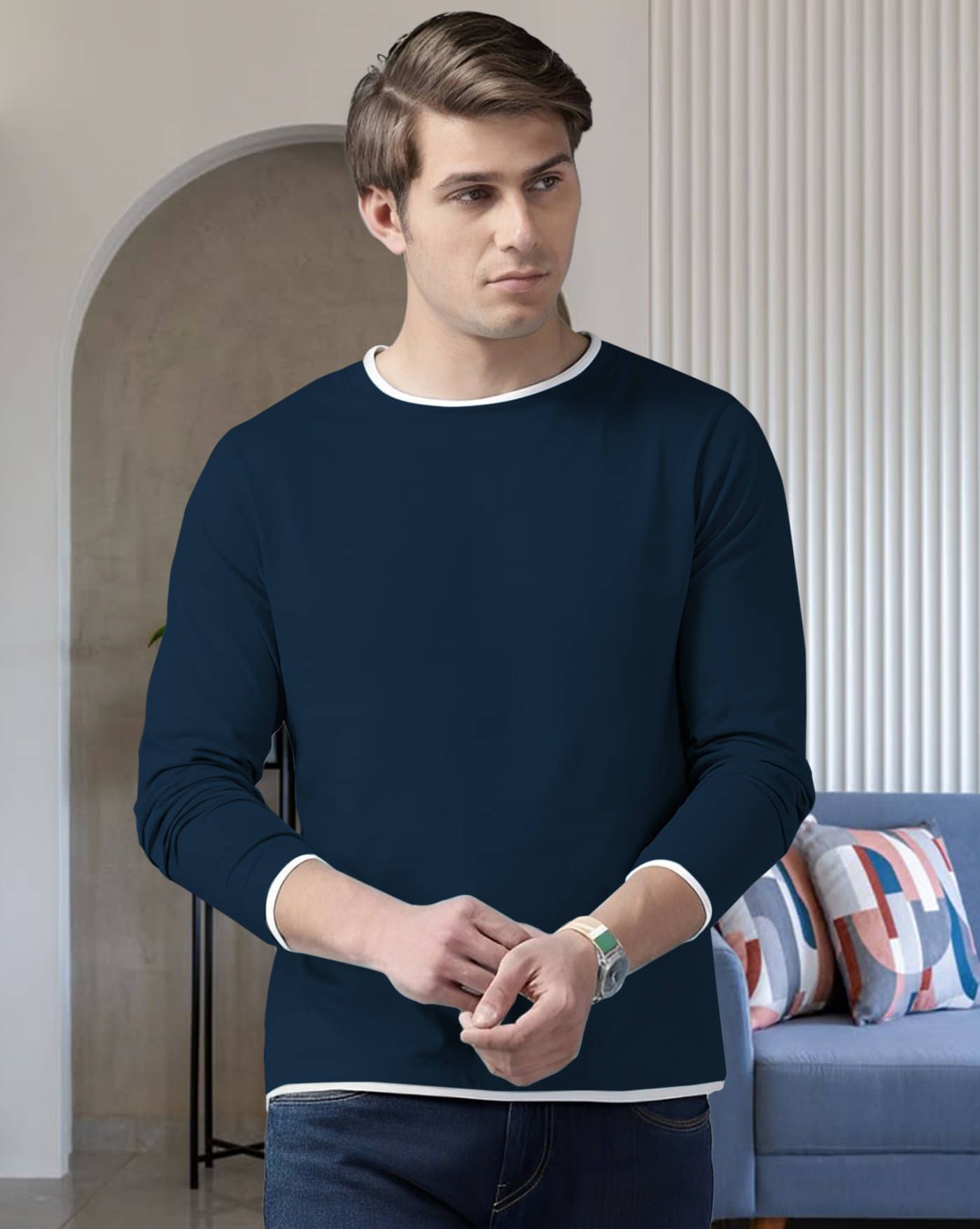     			ENITOR Men Cotton Blend Regular Fit Solid T-Shirt ( Teal Blue )