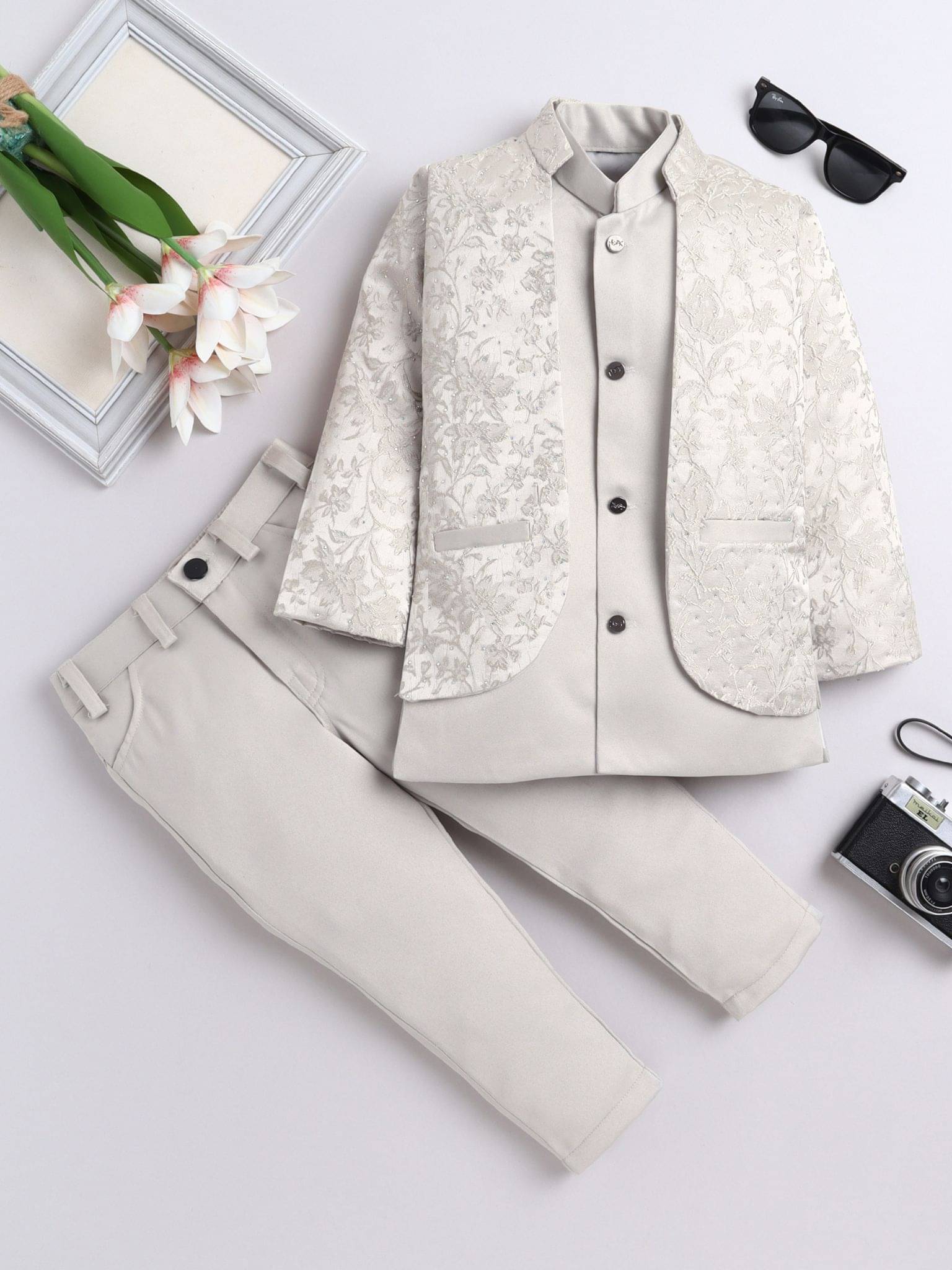 Fourfolds Boys Polyester Ivory Sherwani ( Pack of 1 ) Fourfolds Boys Polyester Ivory Sherwani ( Pack of 1 )